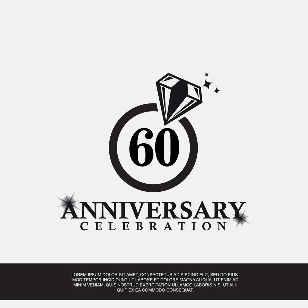 60th year anniversary celebration logo with black color wedding ring vector abstract design