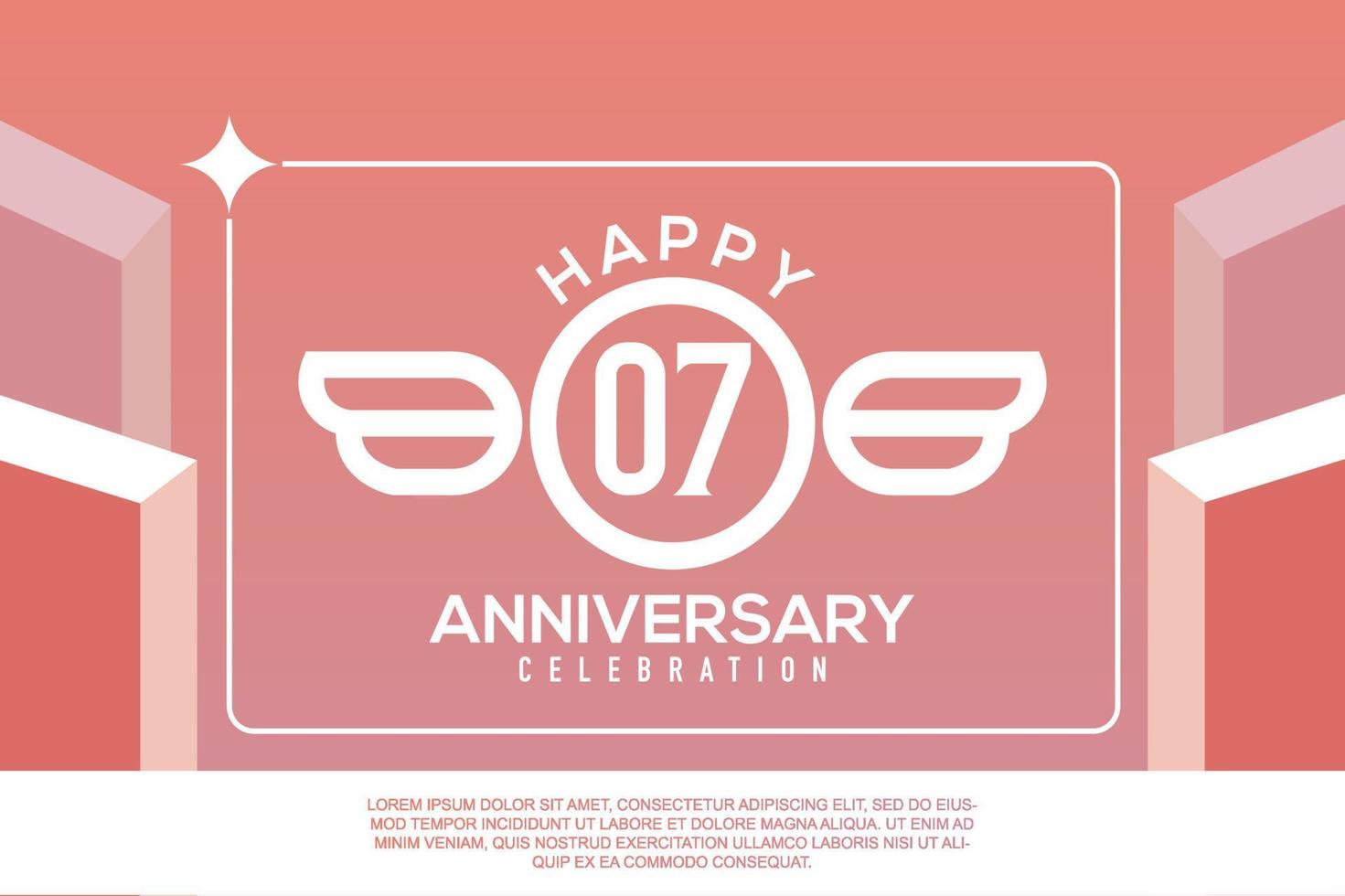 07th year anniversary design letter with wing sign concept template design on pink background vector