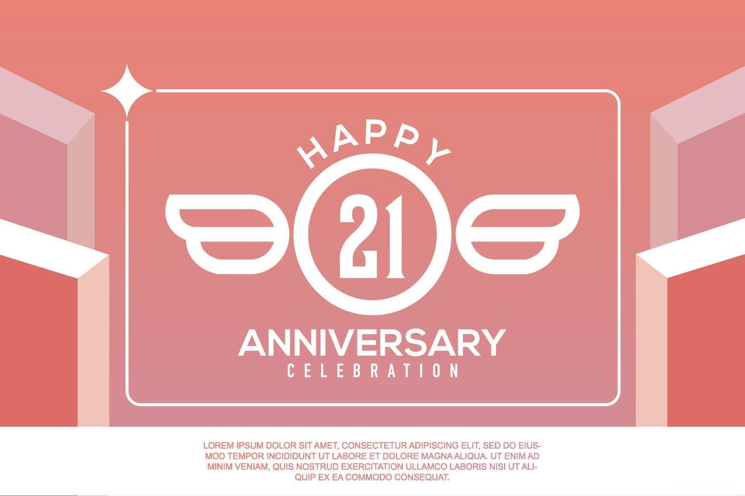 21st year anniversary design letter with wing sign concept template design on pink background vector