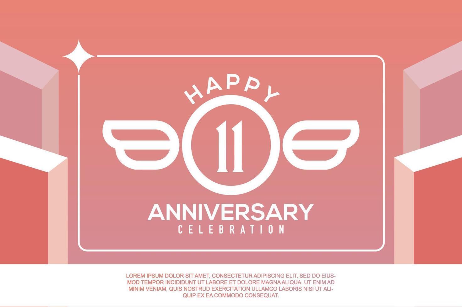 11th year anniversary design letter with wing sign concept template design on pink background vector