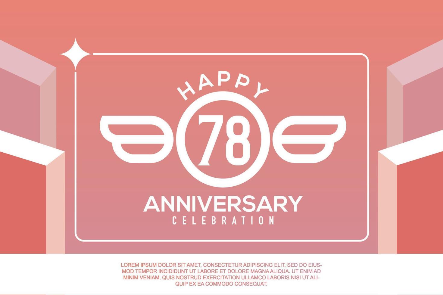 78th year anniversary design letter with wing sign concept template design on pink background vector