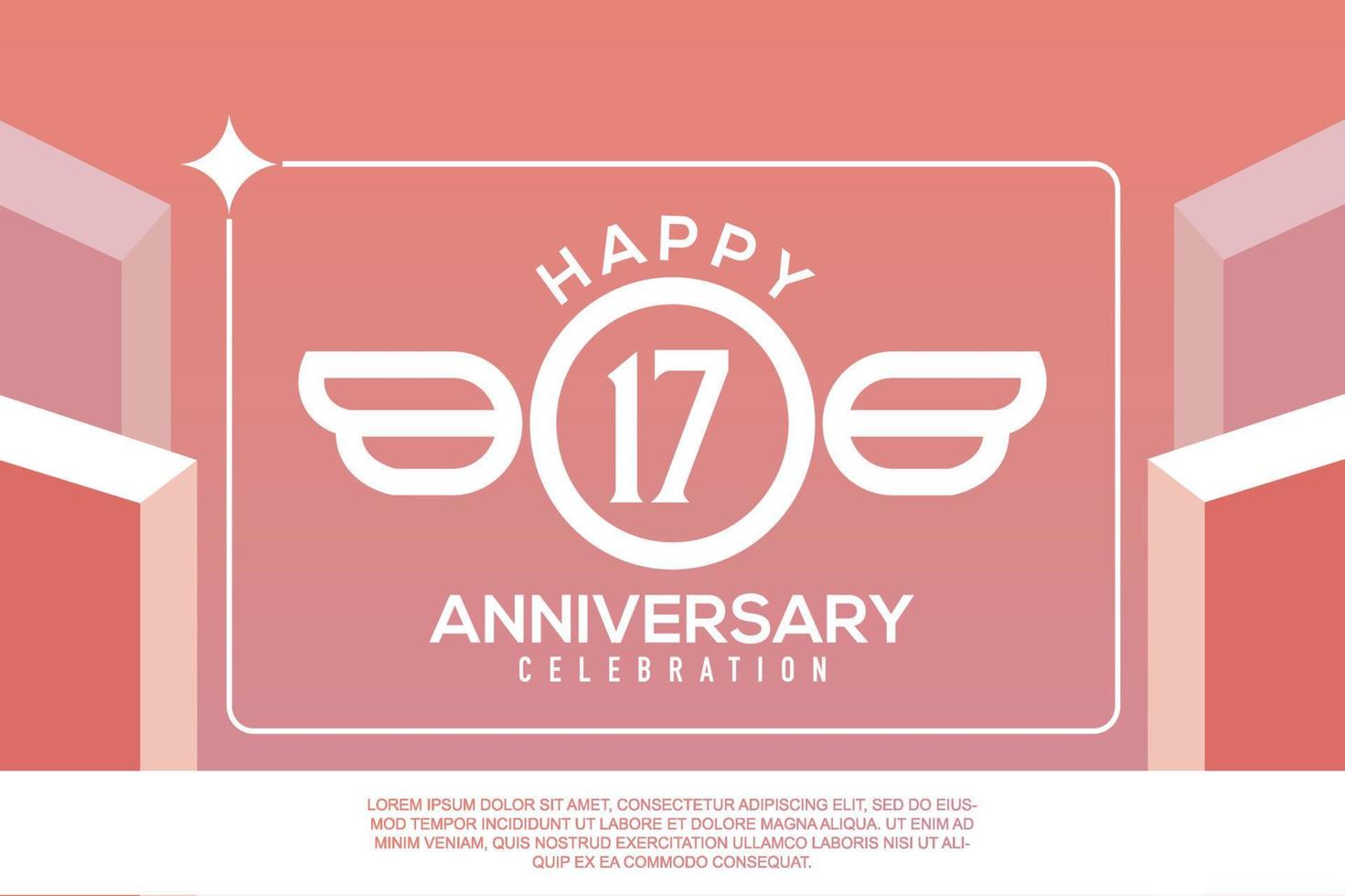 17th year anniversary design letter with wing sign concept template design on pink background vector