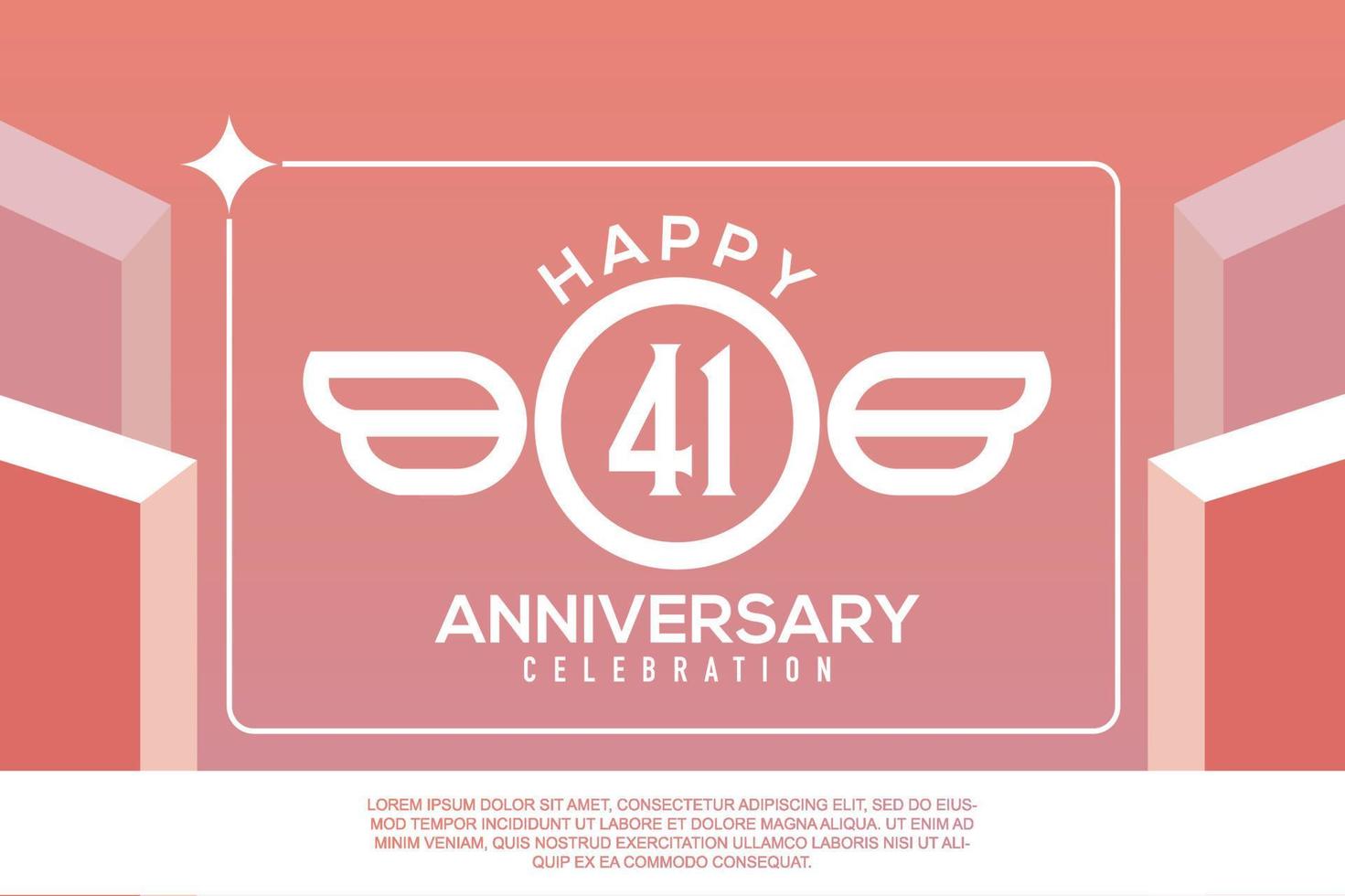 41st year anniversary design letter with wing sign concept template design on pink background vector