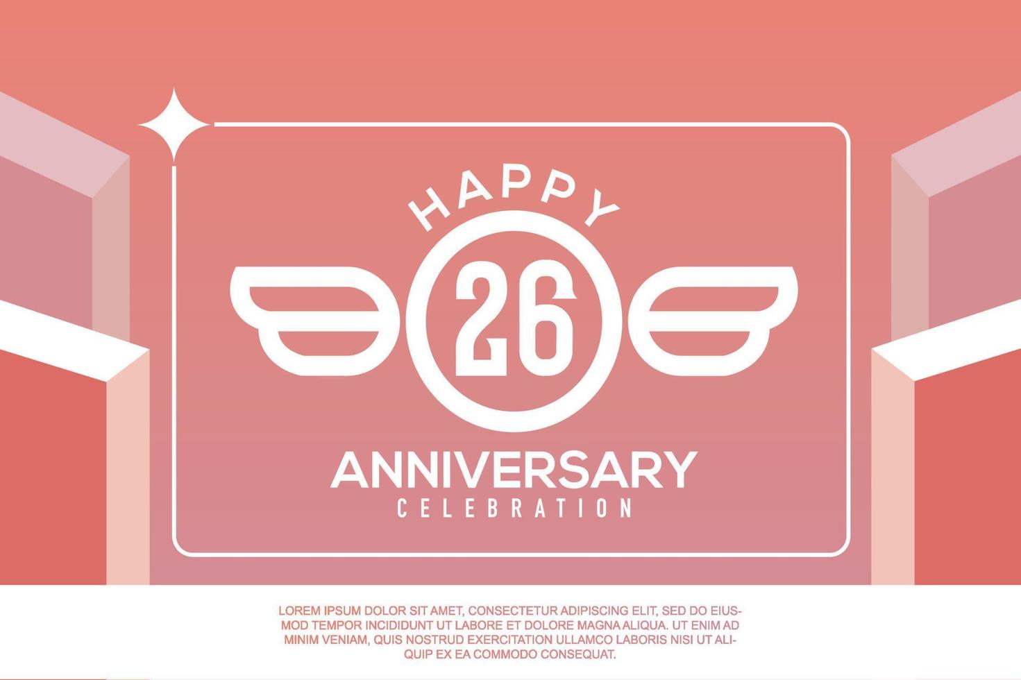 26th year anniversary design letter with wing sign concept template design on pink background vector