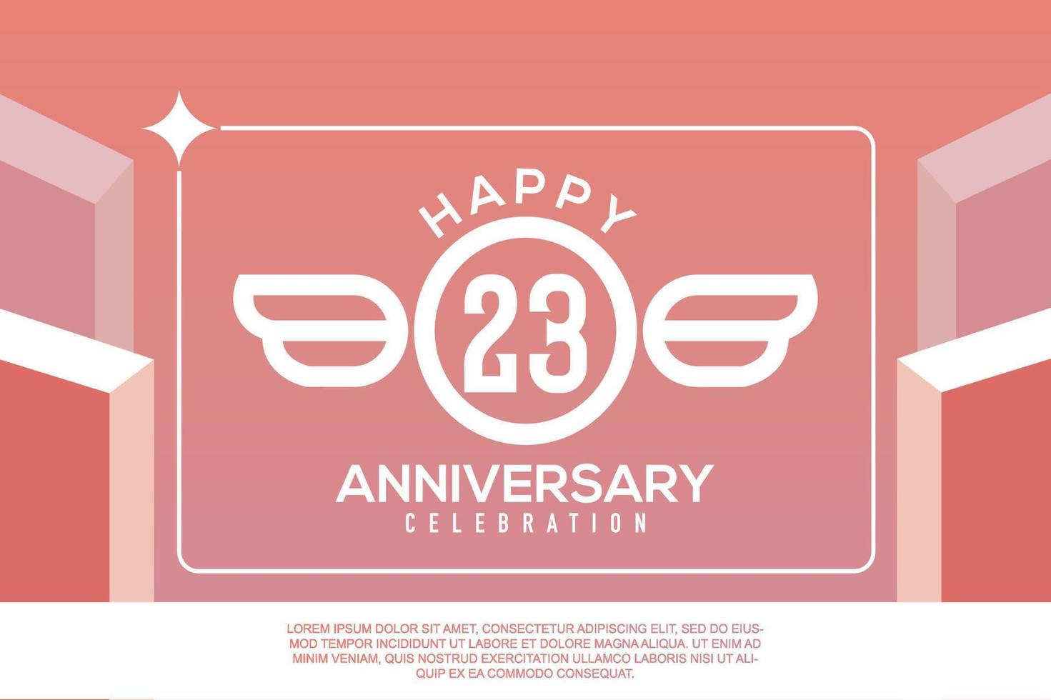 23rd year anniversary design letter with wing sign concept template design on pink background vector