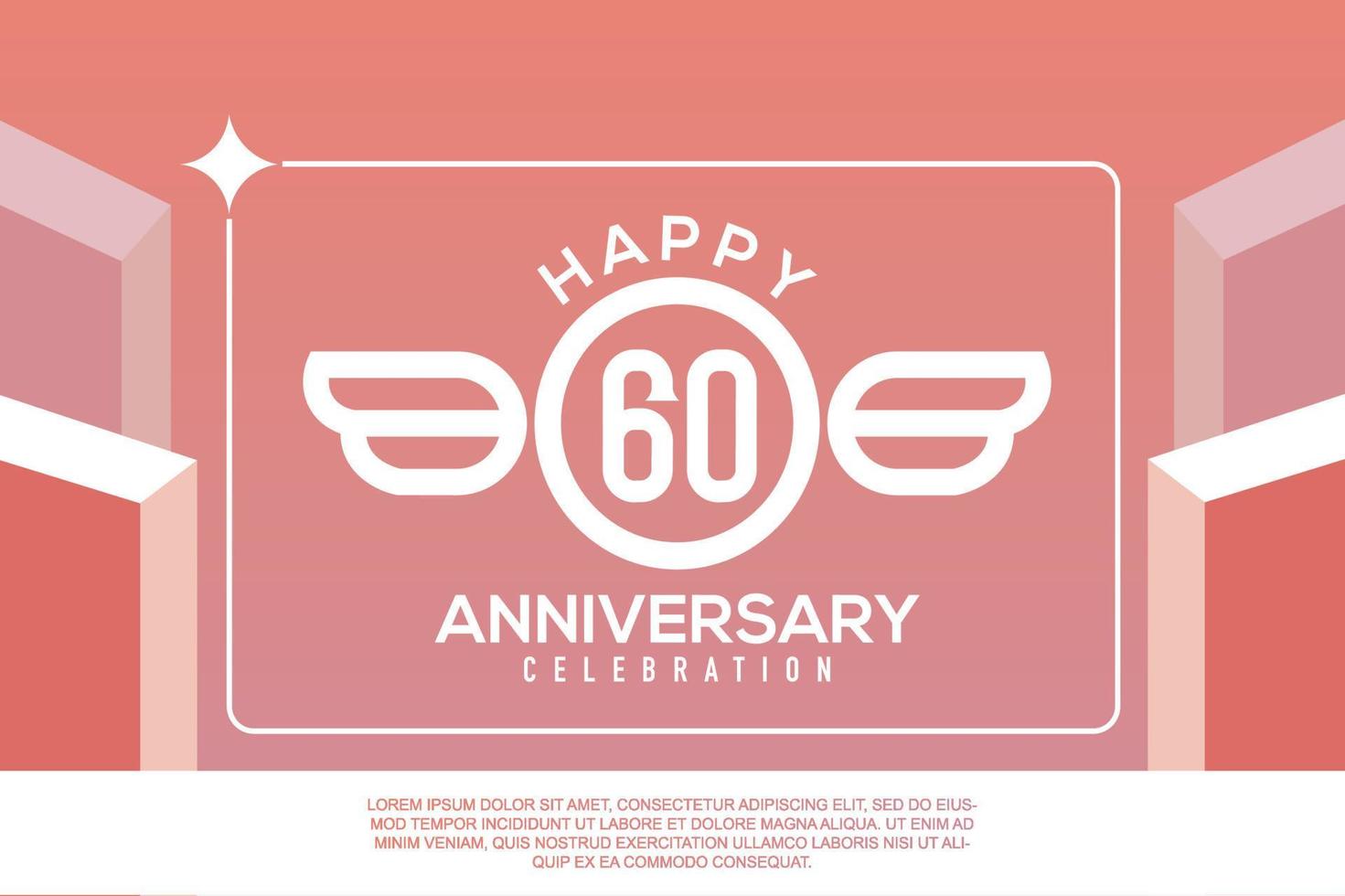 60th year anniversary design letter with wing sign concept template design on pink background vector