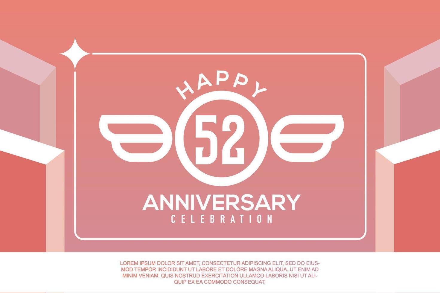 52nd year anniversary design letter with wing sign concept template design on pink background vector