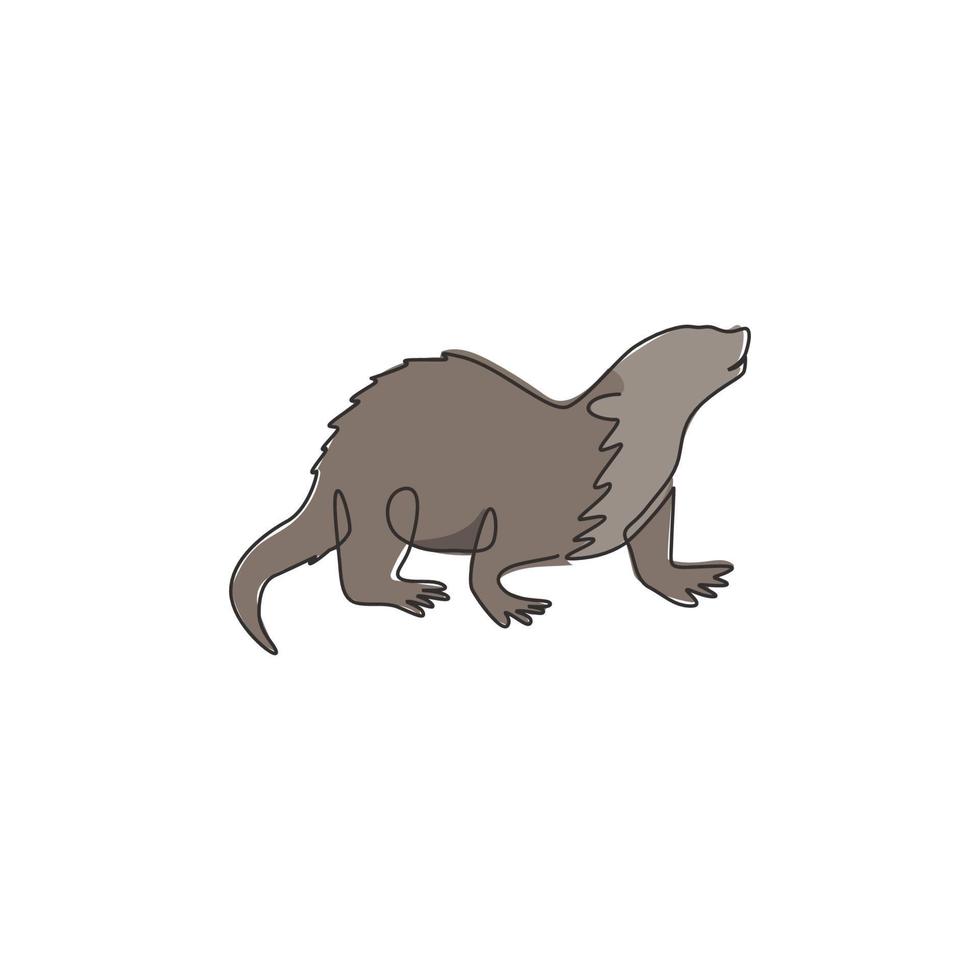 un dibujo de línea continua de una linda nutria para el logotipo de la empresa, la identidad de la empresa. concepto de mascota animal lutrinae para el icono del club de amantes de las mascotas. Ilustración de vector de diseño gráfico de dibujo de una sola línea moderna