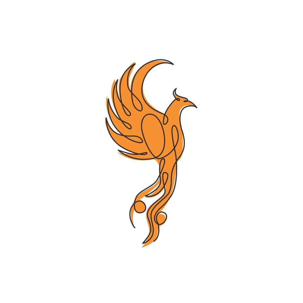 Single continuous line drawing of flame phoenix bird for corporate logo identity. Company icon concept from fauna shape. Trendy one line draw vector design graphic illustration