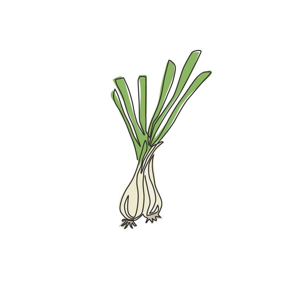 One single line drawing of whole healthy organic leek for plantation logo identity. Fresh ingredient concept for vegetable icon. Modern continuous line draw design vector graphic illustration
