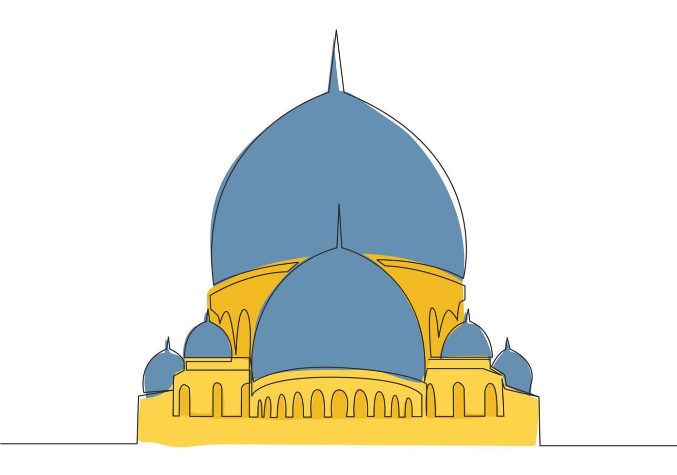 uno soltero línea dibujo de islámico histórico Hazme punto de referencia masjid o mezquita. santo sitio a oración para islam personas concepto continuo línea dibujar diseño vector ilustración