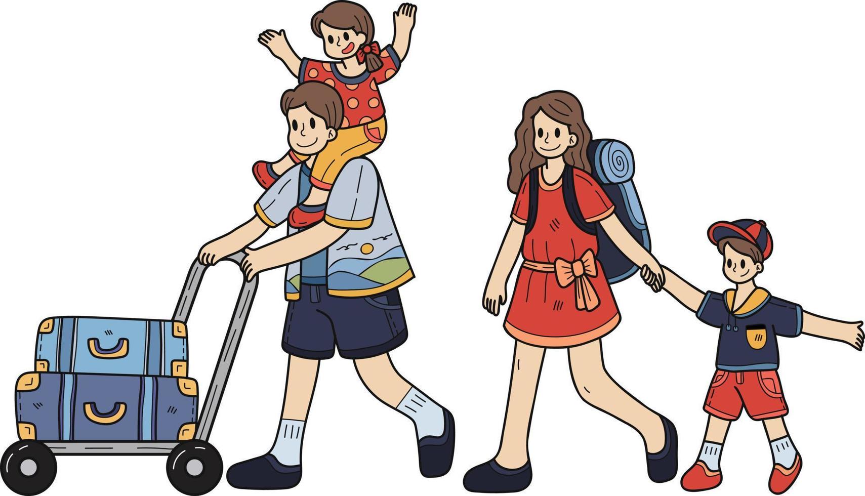 Hand Drawn family going on a trip illustration in doodle style vector