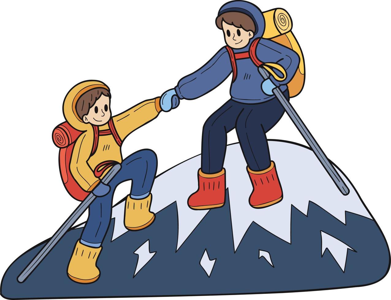 Hand Drawn Tourist couple hiking illustration in doodle style vector