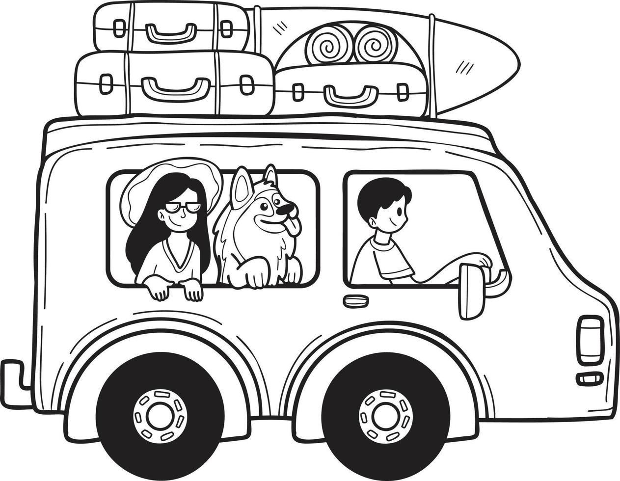 Hand Drawn Road trip van illustration in doodle style vector