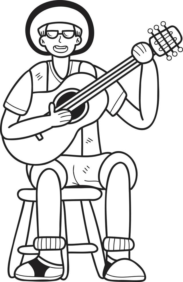 Hand Drawn Tourists playing guitar illustration in doodle style vector