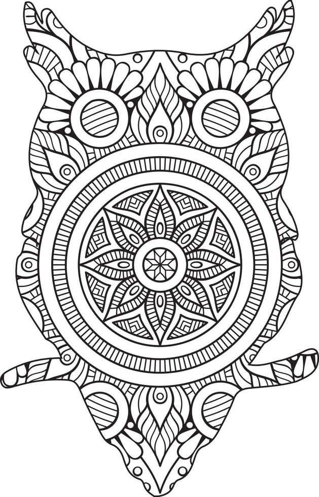 Creepy owl mandala coloring page vector