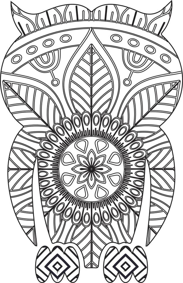 linda búho mandala colorante página vector