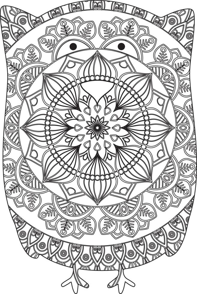 linda búho mandala colorante página vector