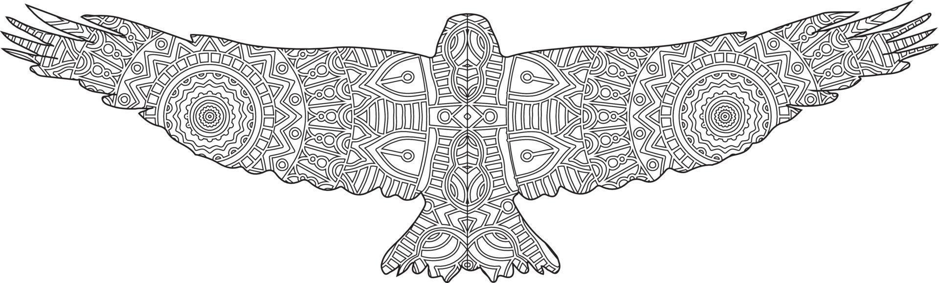 Flying eagle mandala coloring page vector