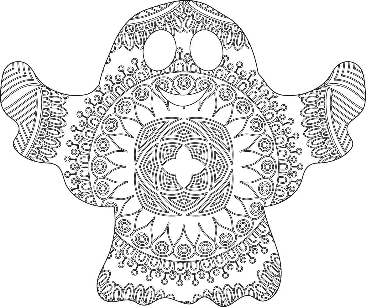 Cute ghost mandala coloring page vector