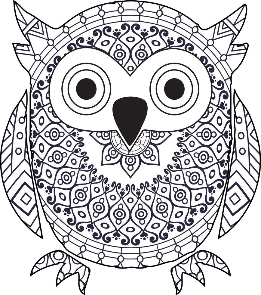 Creepy cute owl mandala coloring page vector