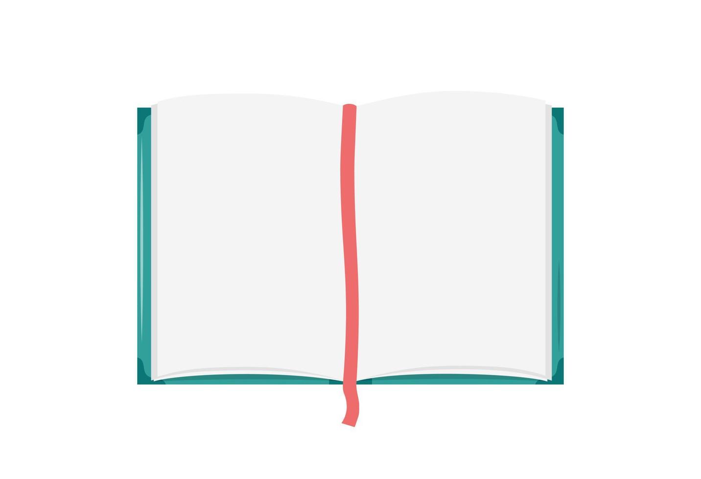 Blank open book isolated. Vector flat illustration of empty book or notebook pages. Top view. Design element with copy space