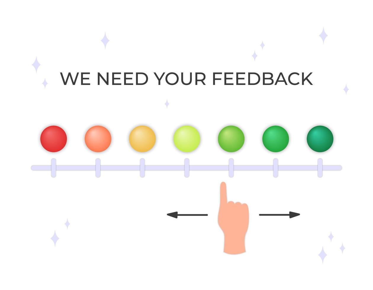 Feedback bar design. Vector illustration. Text we need your feedback. Slider for evaluating experience or quality from business, product or service. Customer rating, survey, opinion and review