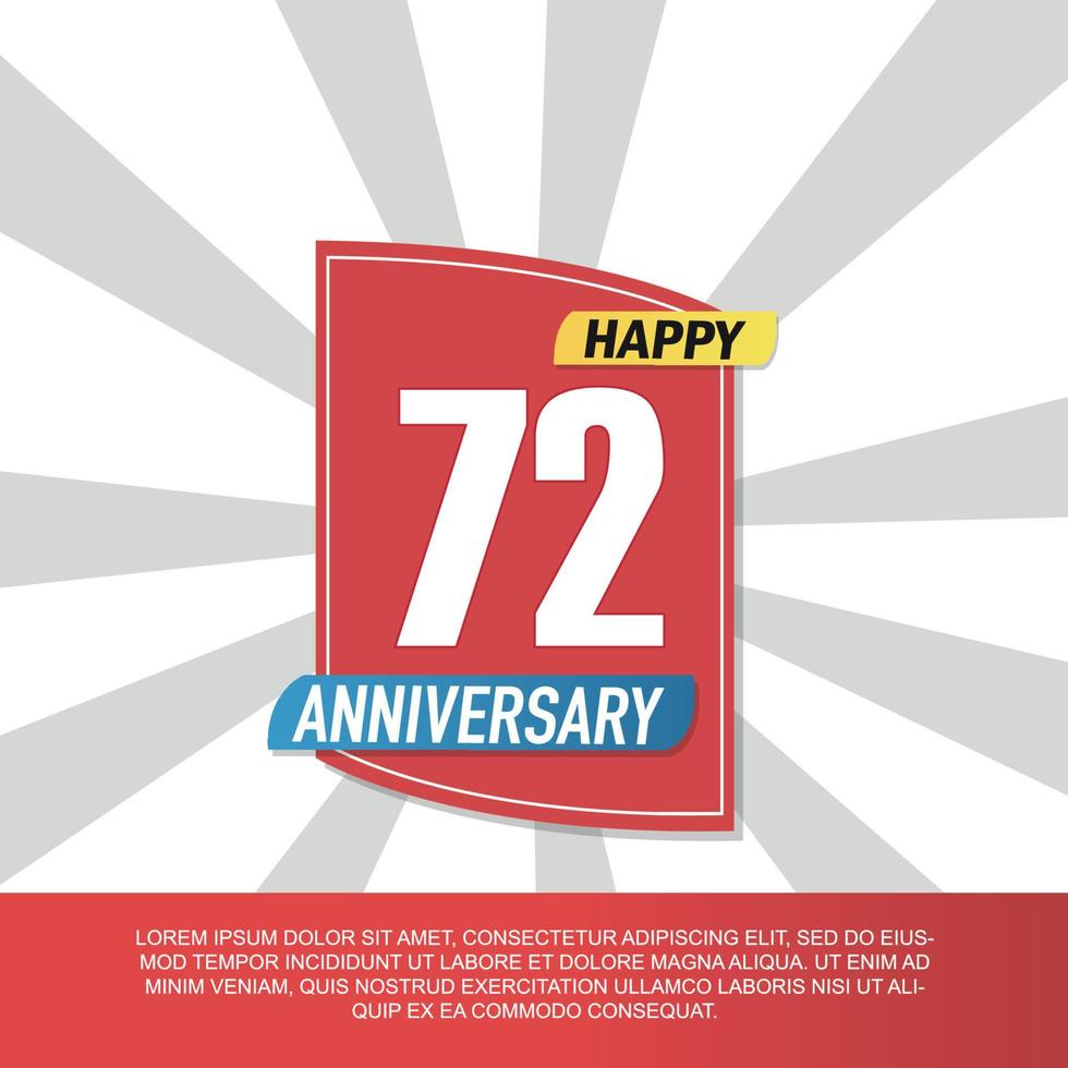 Vector 72 year anniversary icon logo design with red and white emblem on white background abstract illustration