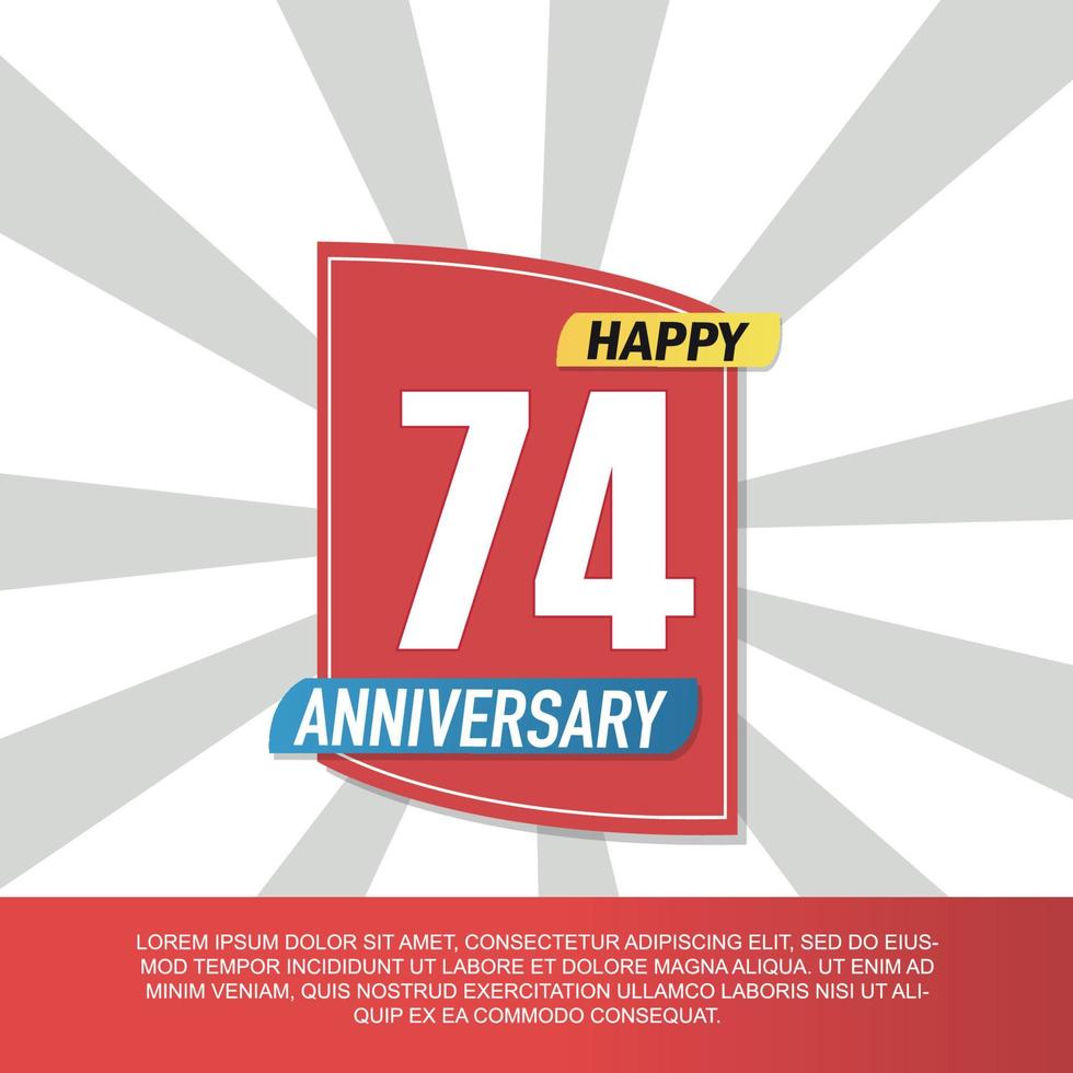 Vector 74 year anniversary icon logo design with red and white emblem on white background abstract illustration