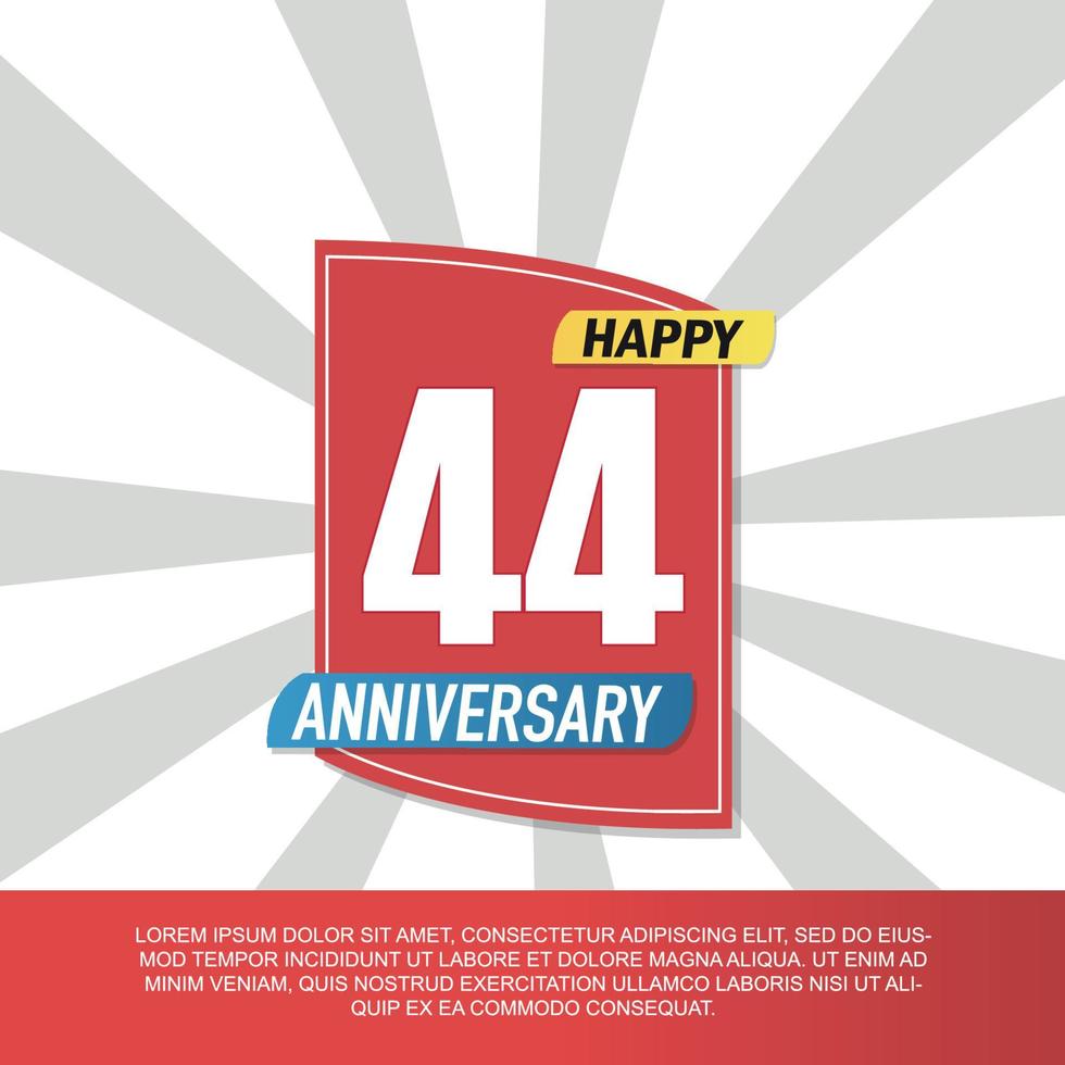 Vector 44 year anniversary icon logo design with red and white emblem on white background abstract illustration