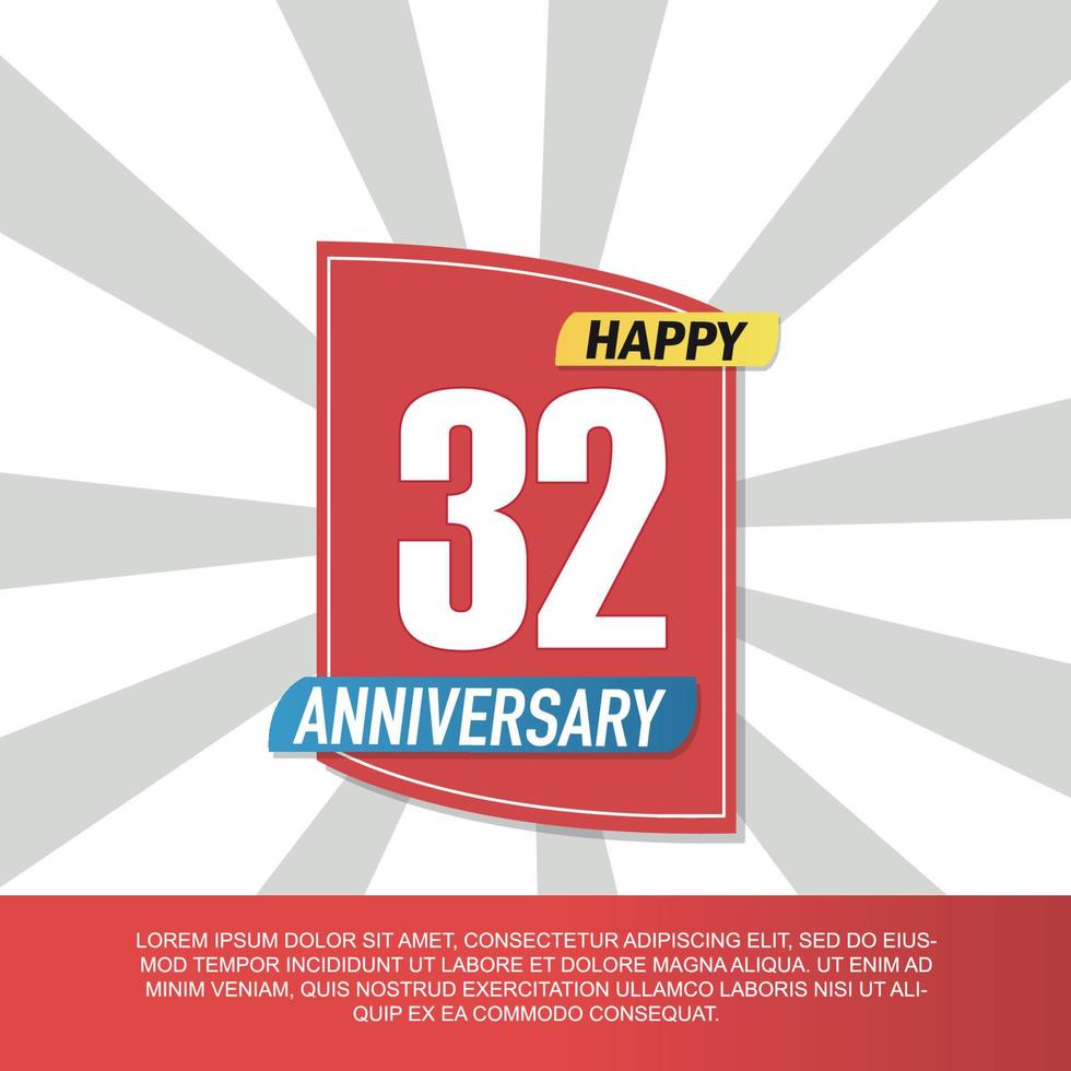 Vector 32 year anniversary icon logo design with red and white emblem on white background abstract illustration