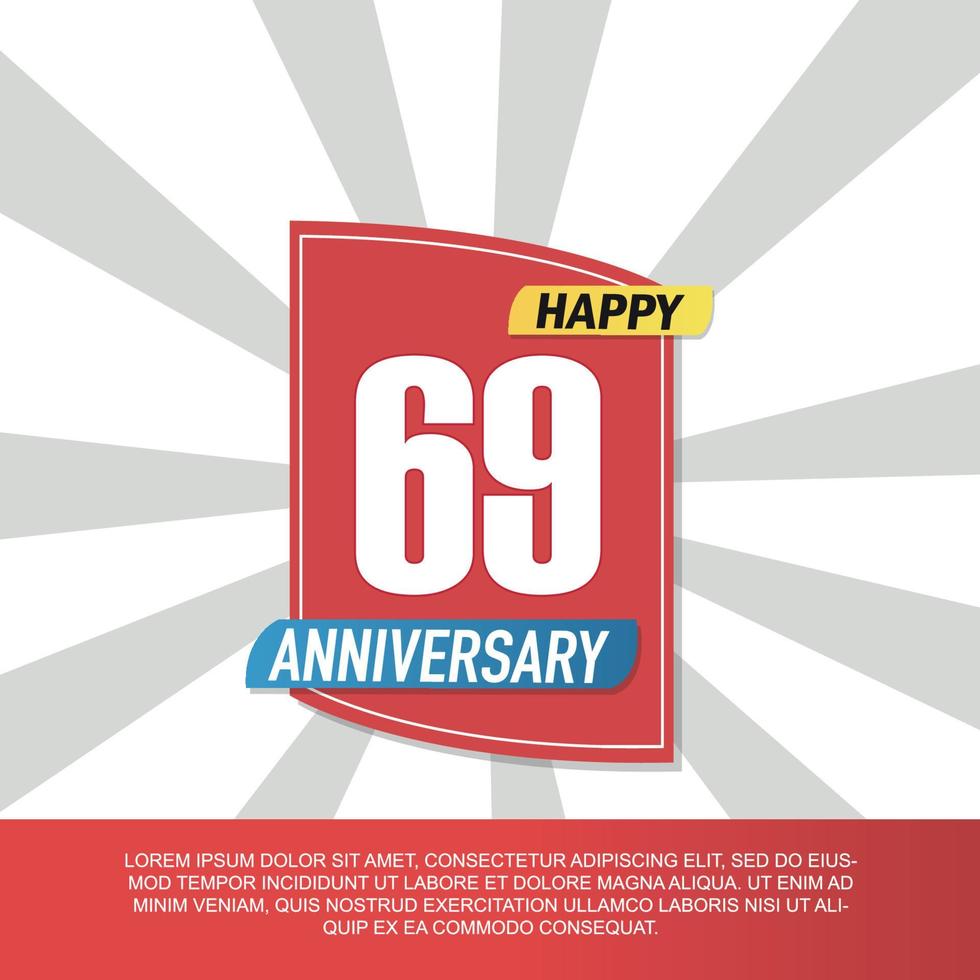 Vector 69 year anniversary icon logo design with red and white emblem on white background abstract illustration