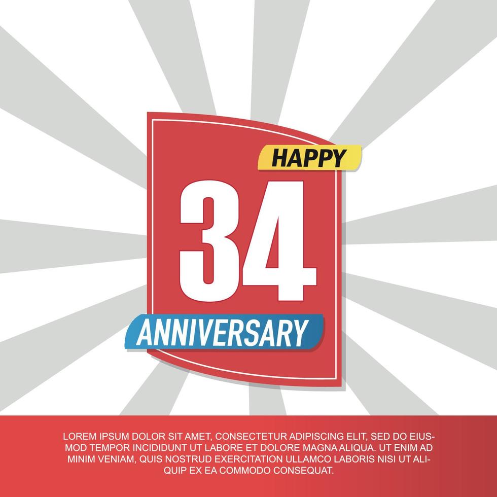 Vector 34 year anniversary icon logo design with red and white emblem on white background abstract illustration