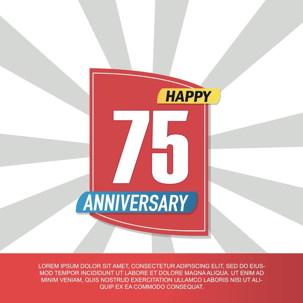 Vector 75 year anniversary icon logo design with red and white emblem on white background abstract illustration