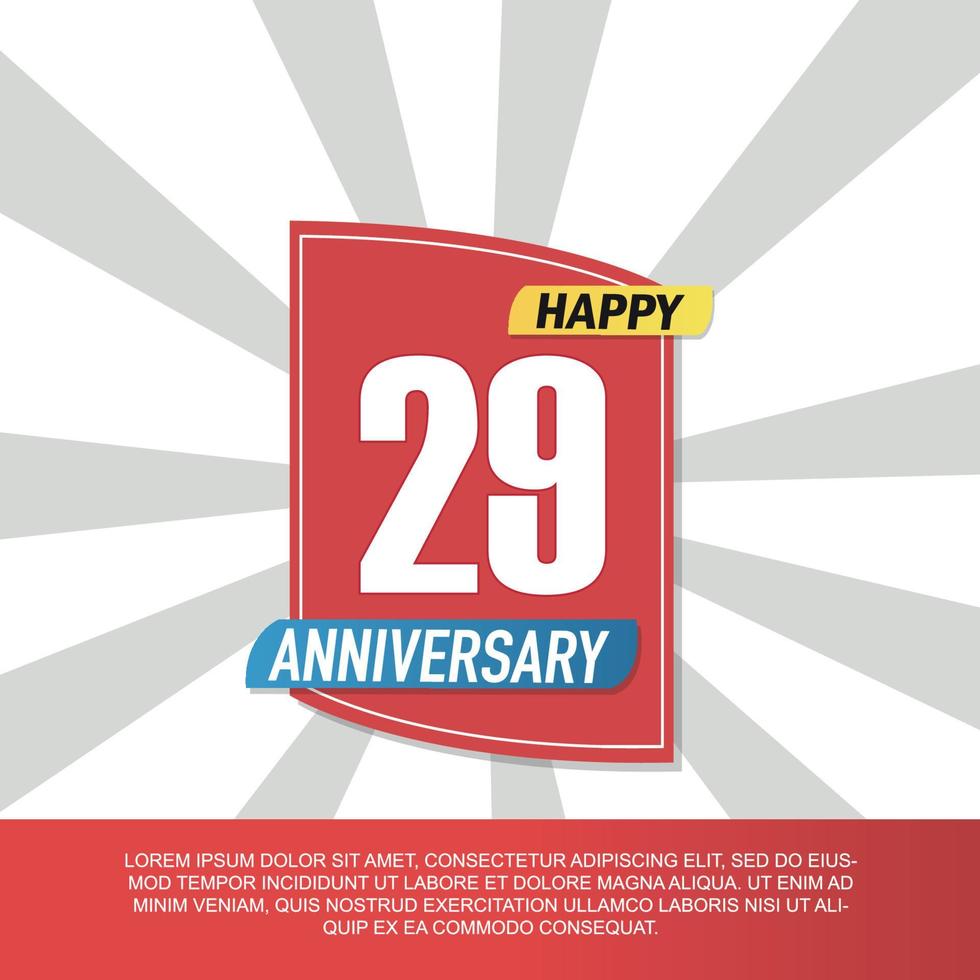 Vector 29 year anniversary icon logo design with red and white emblem on white background abstract illustration