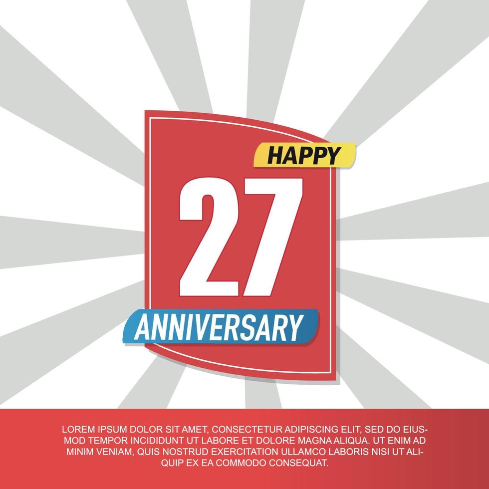 Vector 27 year anniversary icon logo design with red and white emblem on white background abstract illustration