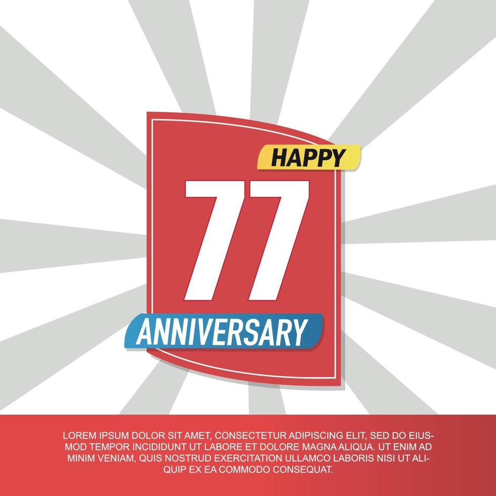 Vector 77 year anniversary icon logo design with red and white emblem on white background abstract illustration