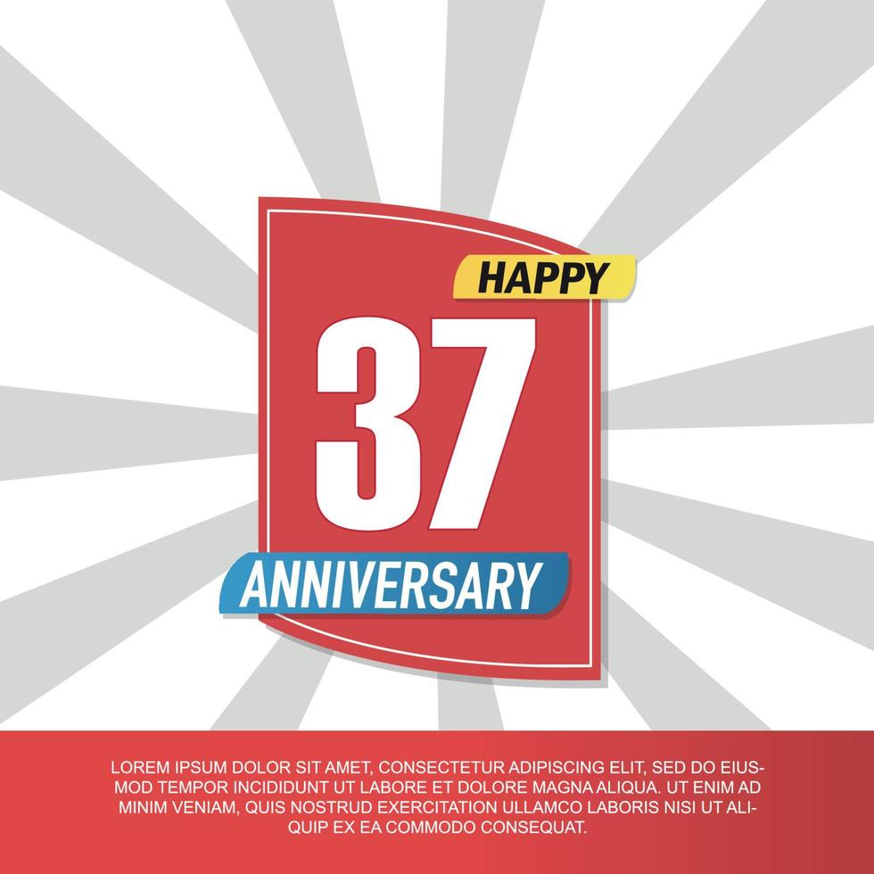 Vector 37 year anniversary icon logo design with red and white emblem on white background abstract illustration