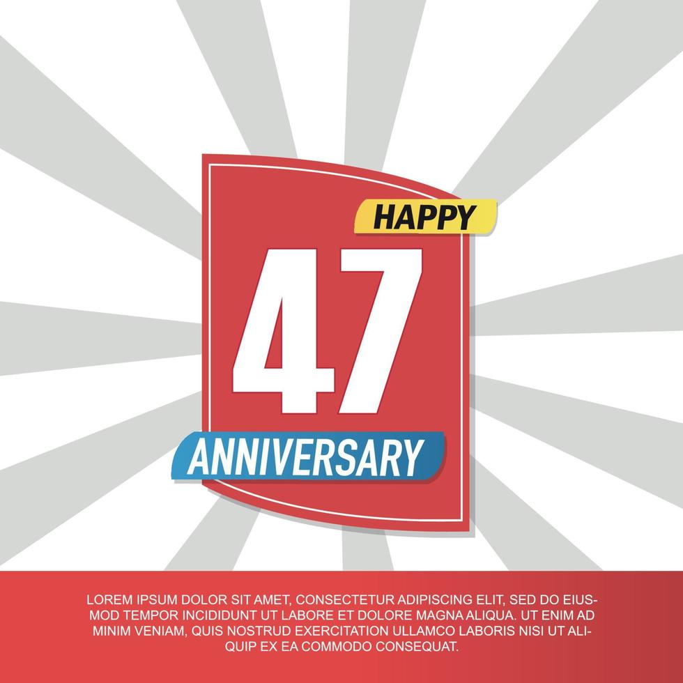 Vector 47 year anniversary icon logo design with red and white emblem on white background abstract illustration
