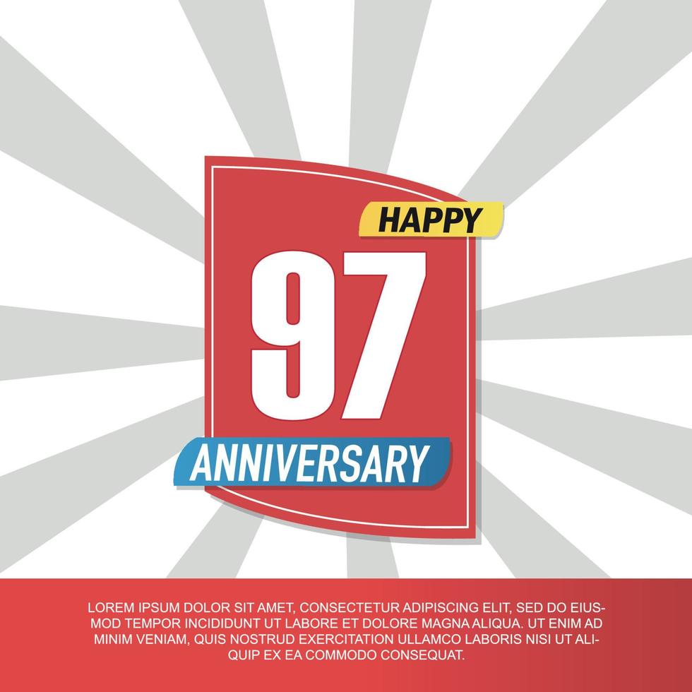 Vector 97 year anniversary icon logo design with red and white emblem on white background abstract illustration