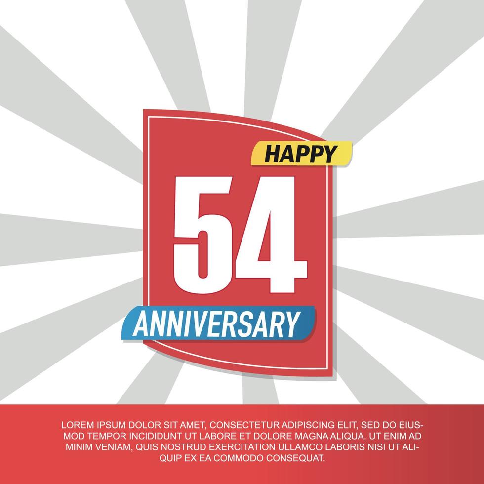 Vector 54 year anniversary icon logo design with red and white emblem on white background abstract illustration