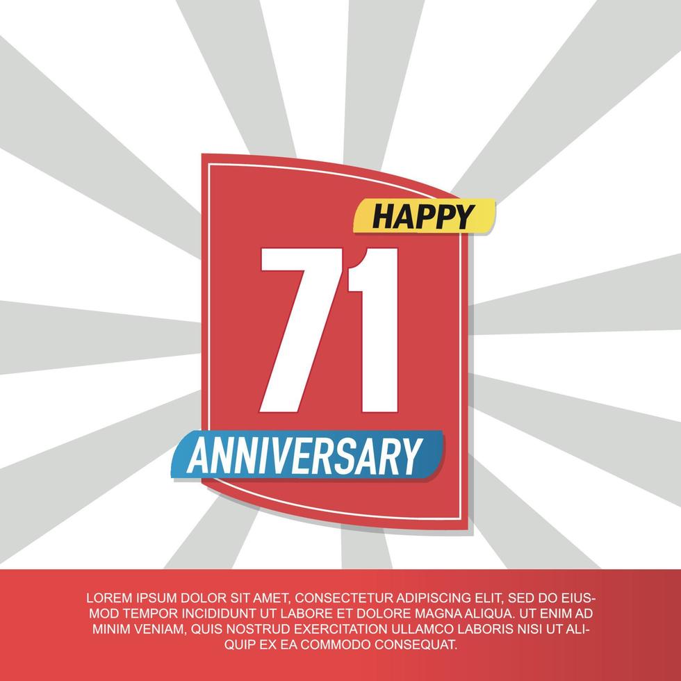 Vector 71 year anniversary icon logo design with red and white emblem on white background abstract illustration