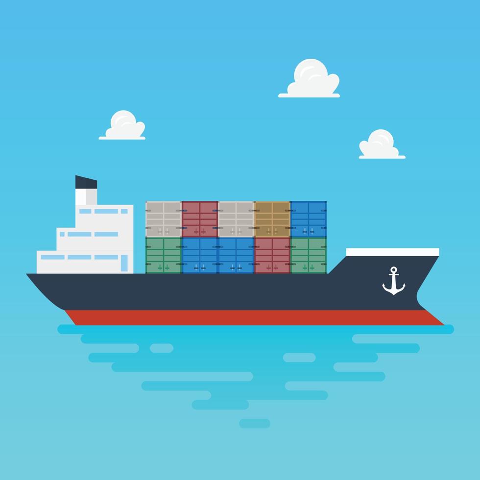 Cargo shipping with containers flat style vector