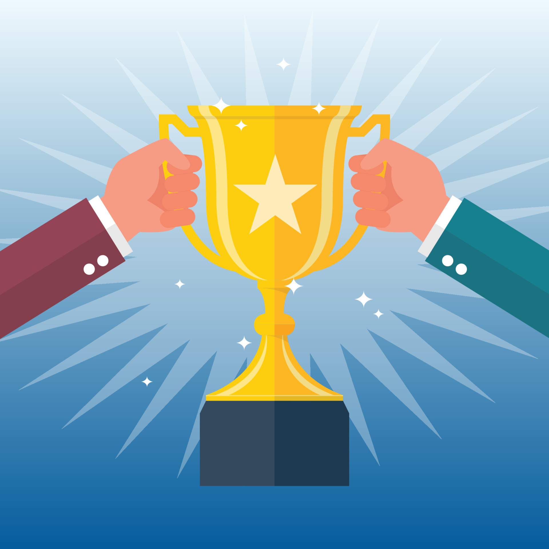 Two people are holding up a winning trophy together 20240245 Vector Art