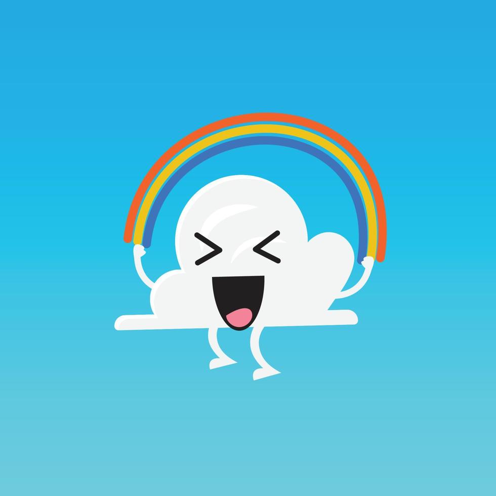 nube personaje emoji saltando arco iris cuerda vector