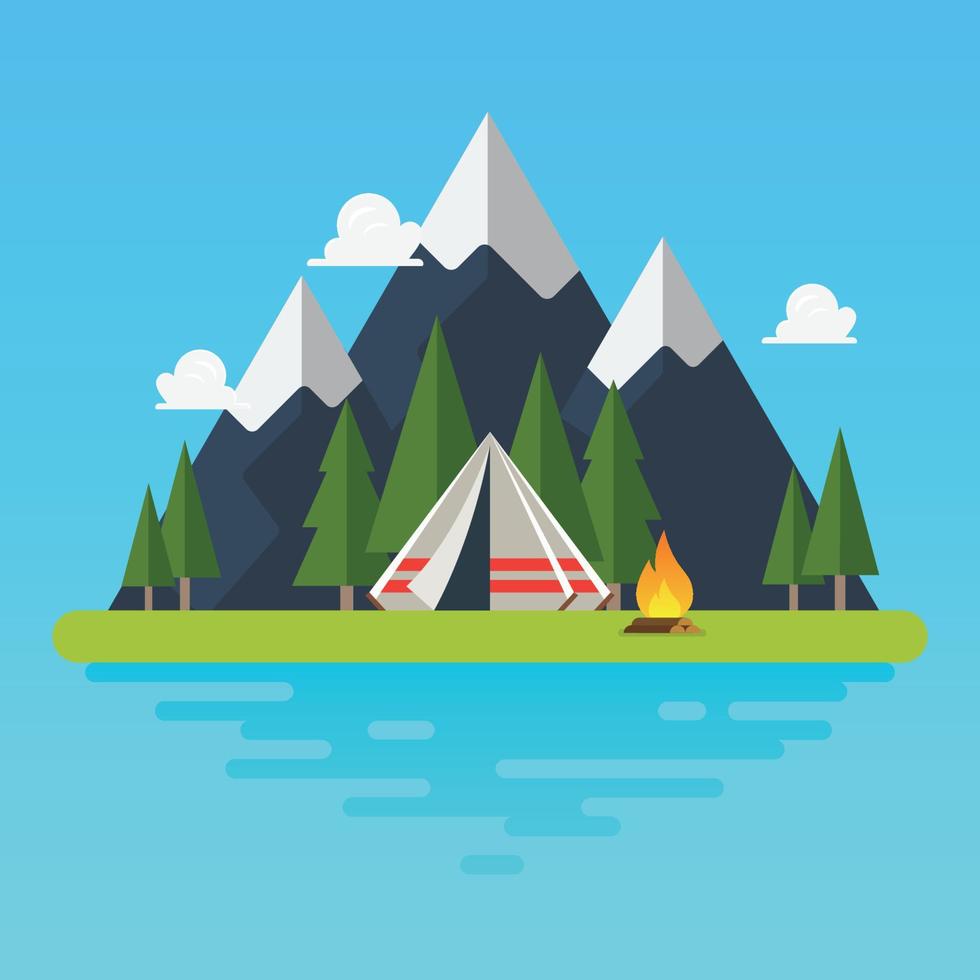 cámping tienda con paisaje vector