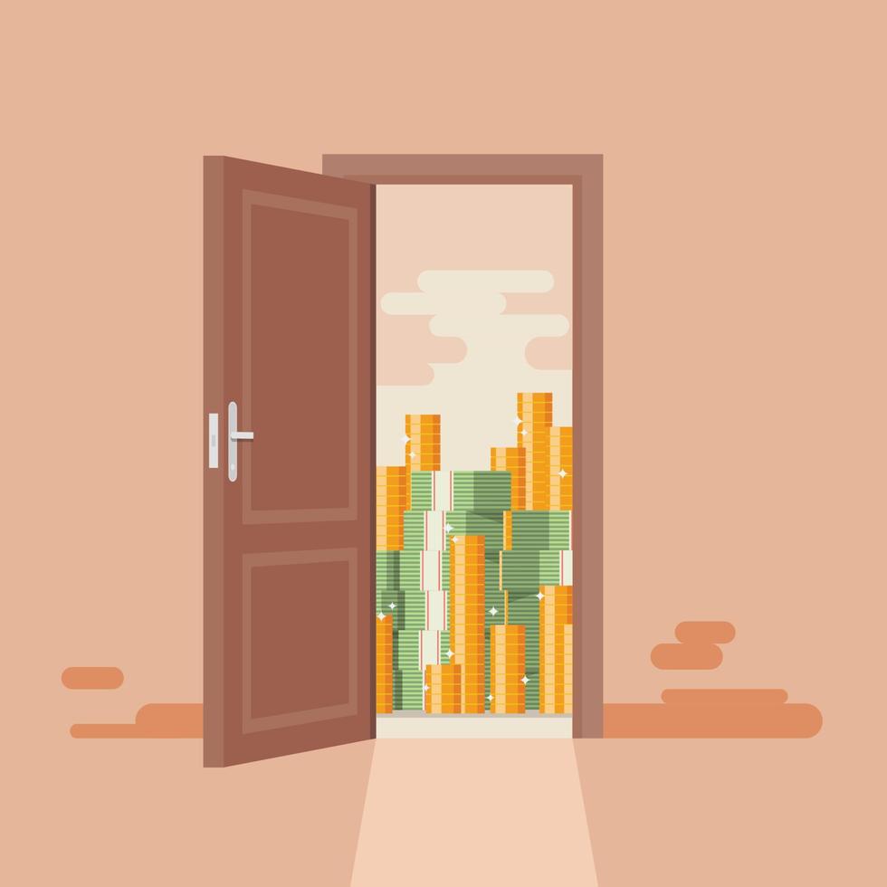 Concept of opened door to gold and money vector