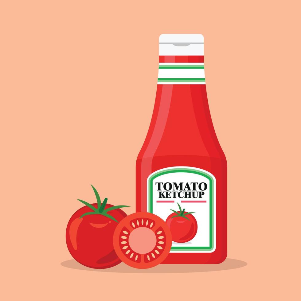 Tomato ketchup bottle with fresh tomatoes vector