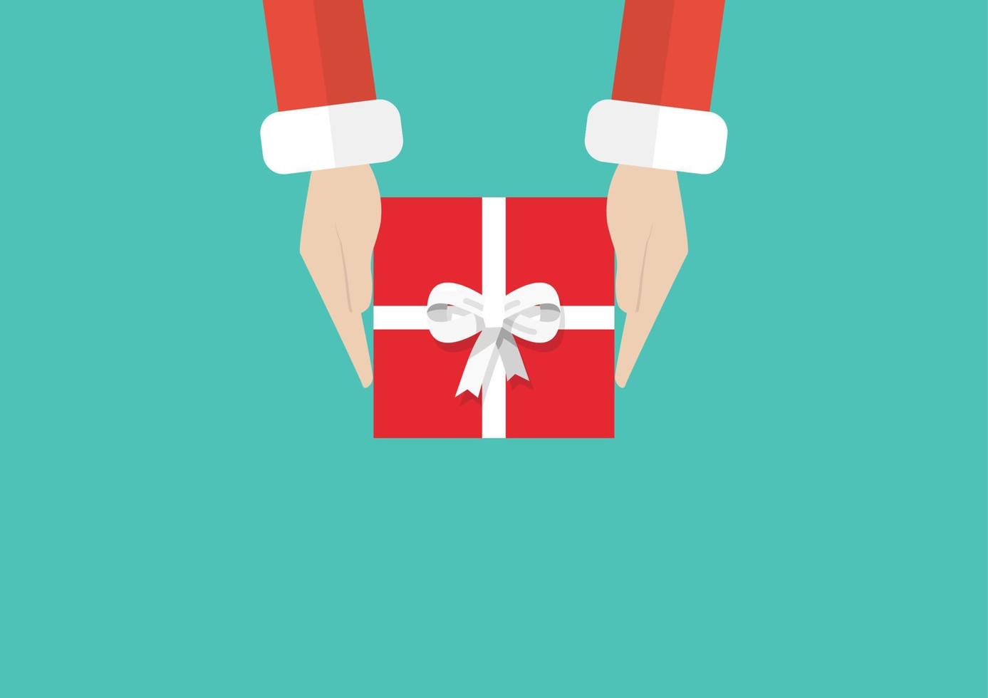 Papa Noel manos participación regalo o presente caja vector