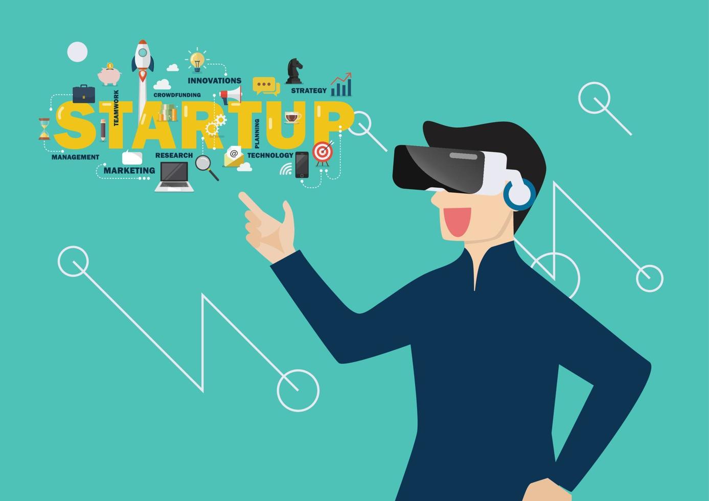 Man in virtual reality startup concept vector